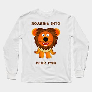 Roaring Into Year Two (Cartoon Lion) Long Sleeve T-Shirt